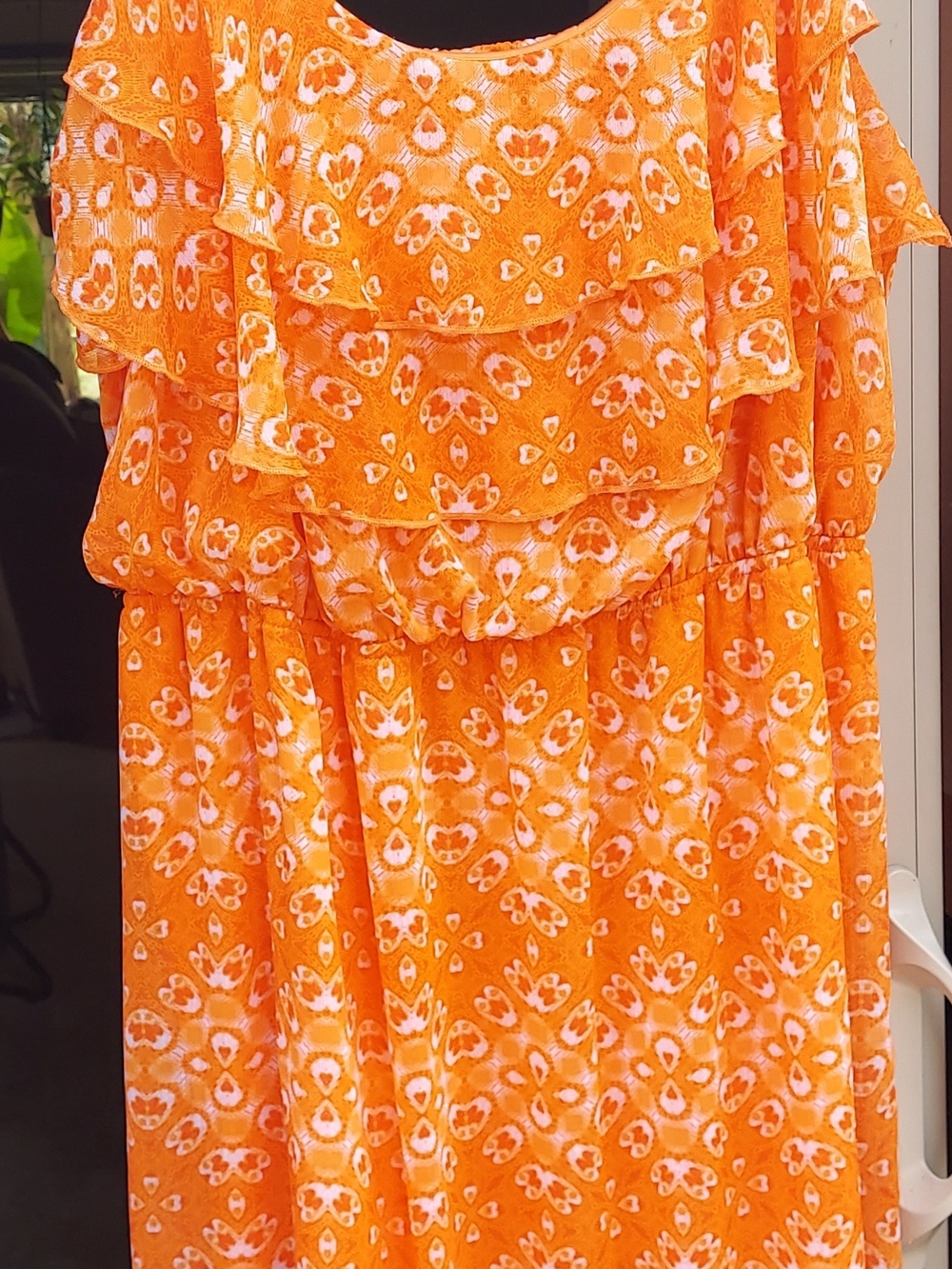 Faded Glory Orange One-Shoulder Ruffle Midi Dress